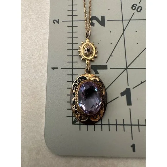 Antique Victorian gold filled Etruscan revival purple paste pendant necklace - Picture 9 of 10
